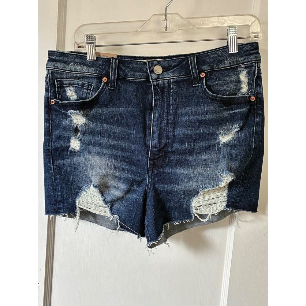 BKE Stella High Rise Slim Fit Distressed Denim Shorts Dark Wash Size 30 NEW